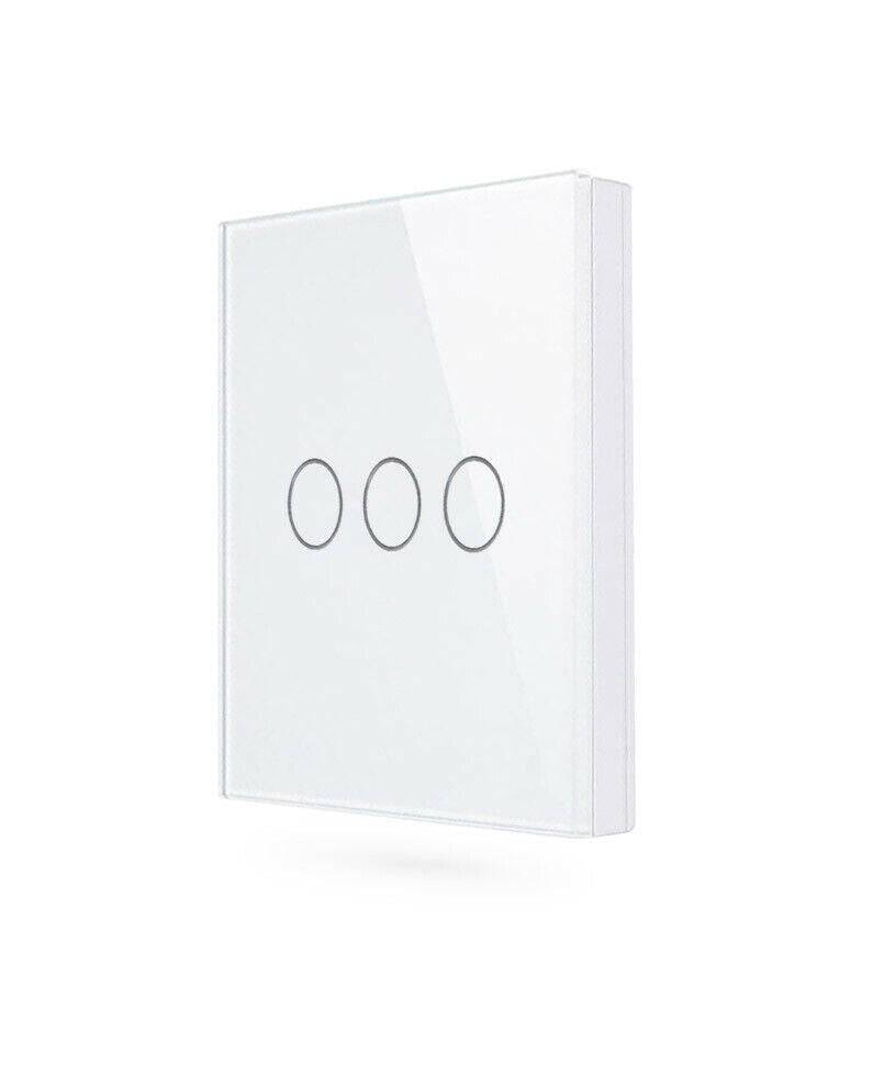 Modern white 3 Gang Glass Smart Light Switch by iHelios Living Reinvented